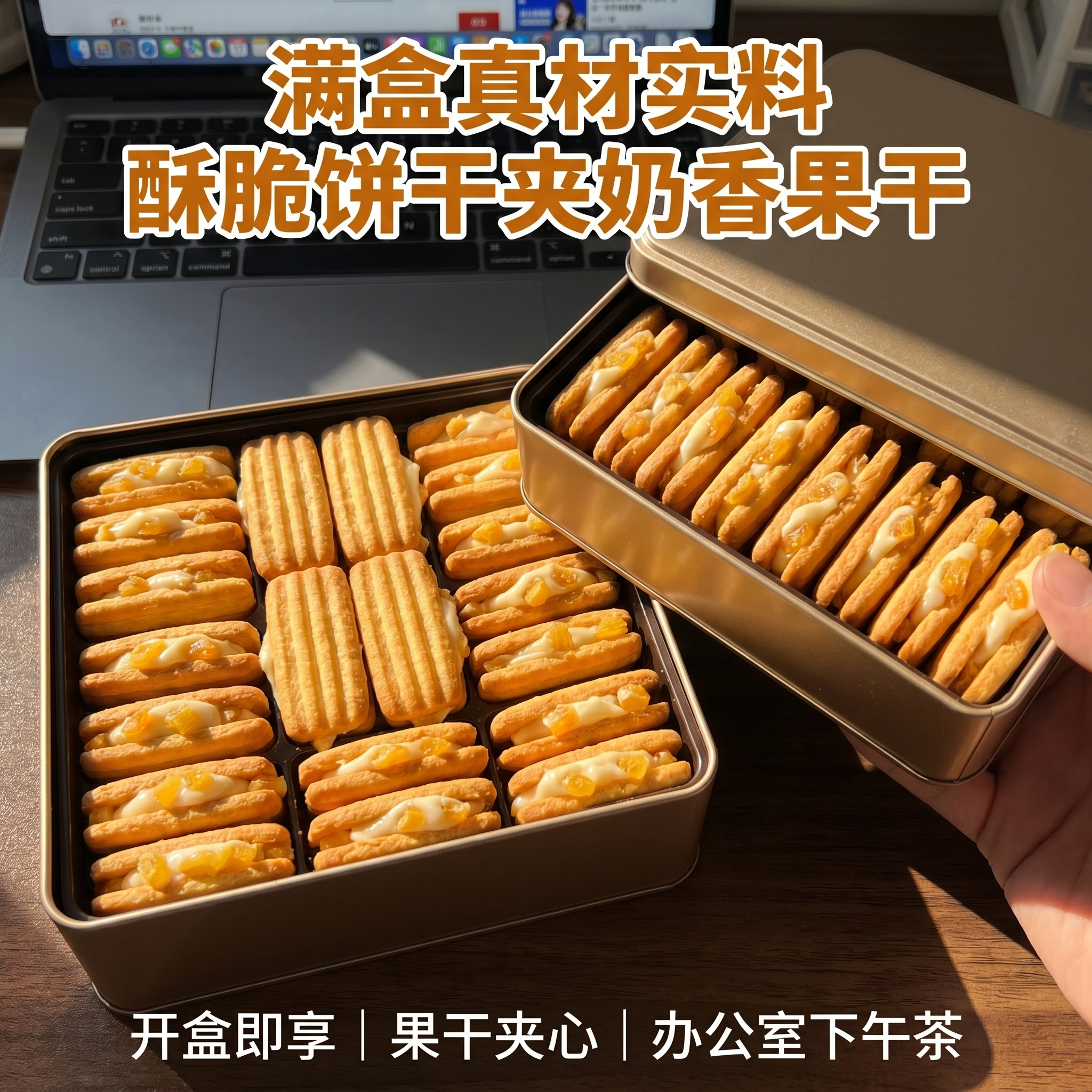 软香拉丝！蔓越莓啵啵奶酥牛轧糖夹心饼干芒果味网红休闲小零食品