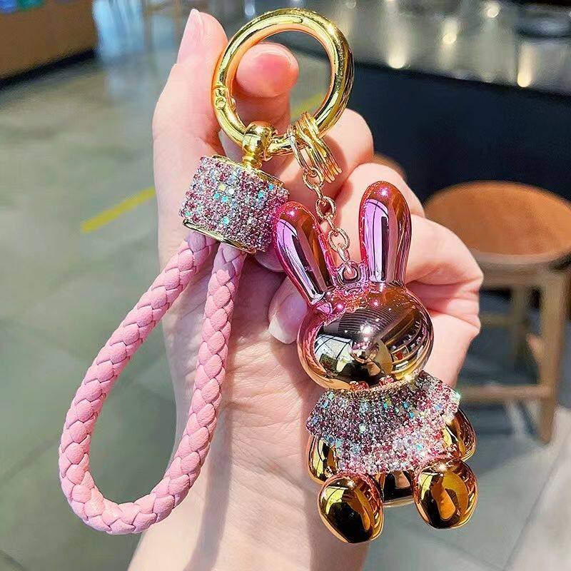 网红车载炫彩电镀小兔带钻钥匙扣包包挂件女创意车挂件精致钥匙链,汽车用品/电子/清洗/改装,车用钥匙扣,淘宝优惠券,粉丝福利购,淘宝优惠卷