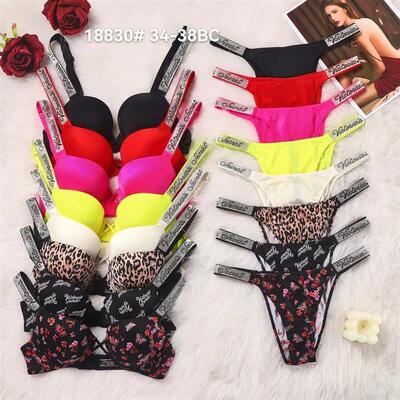 Ladies Rhinestone Gathering Bra Set Adjustable Medium Thickn
