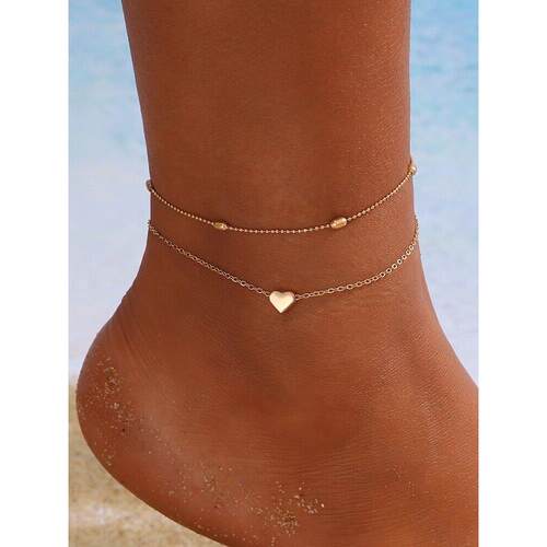 Love peach heart Anklet bracelets 新款圆珠双层爱心桃心脚炼女