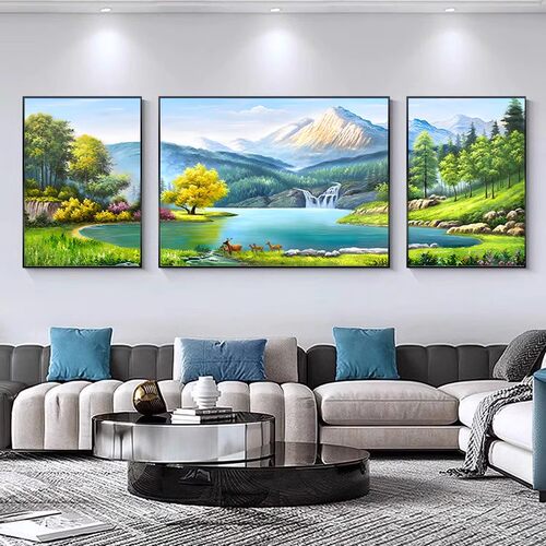 客厅沙发背景装饰画新中式2025新款挂画现代简约大气山水三联壁画