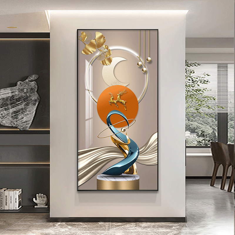 玄关装饰画轻奢入户正门对面墙壁画现代简约玄幻走廊过道竖版挂画
