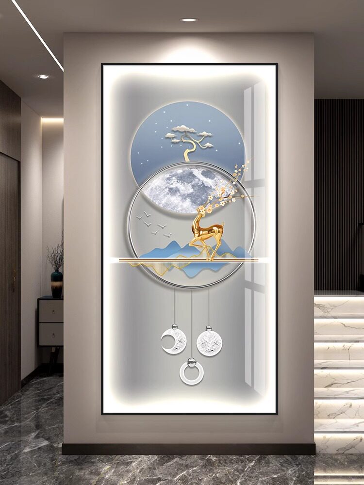 Led灯可达豪华入口大厅装饰画垂直版走廊过道简约现代挂画高端优