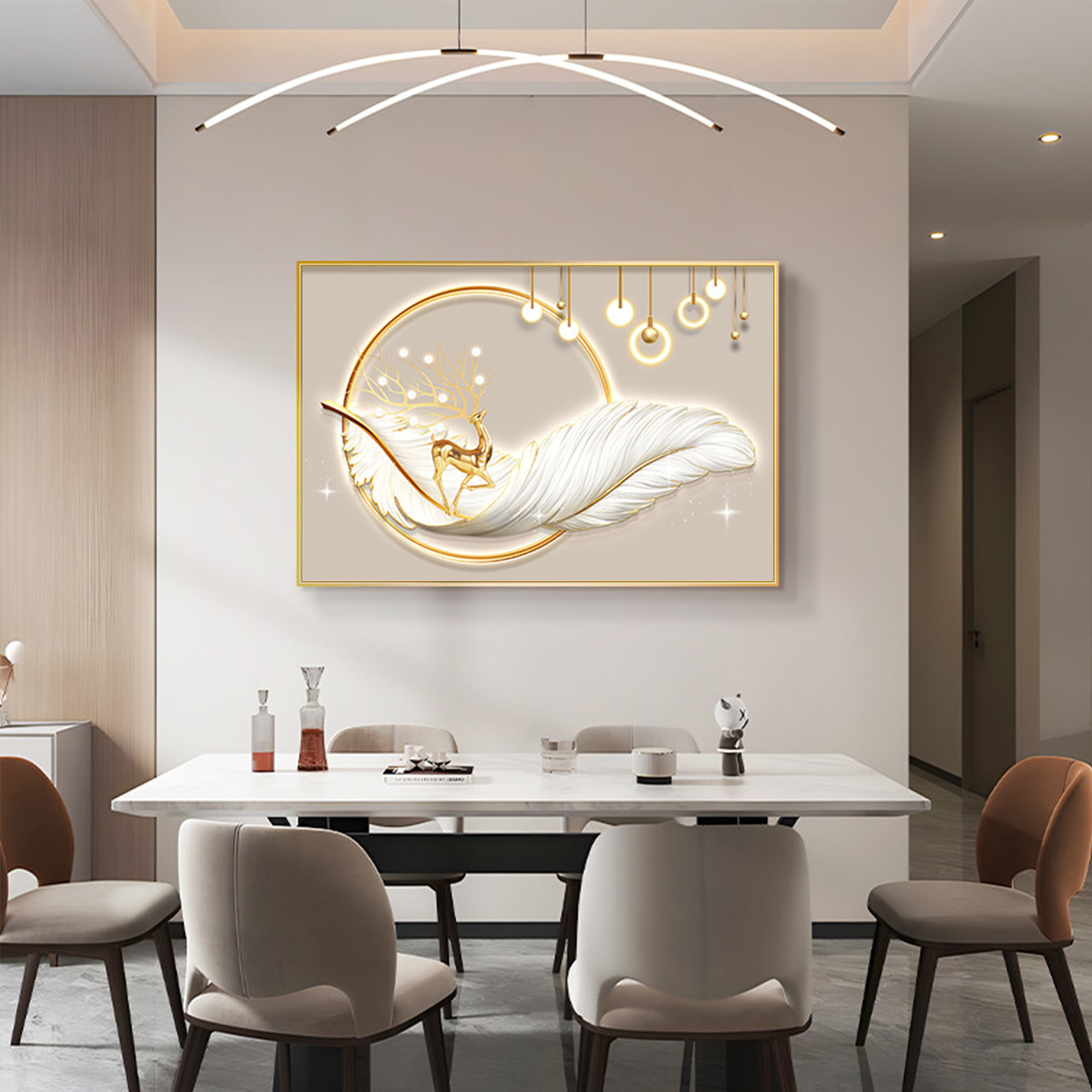 现代简约餐厅装饰画轻奢羽毛饭厅厨房背景墙挂画餐桌旁单壁画