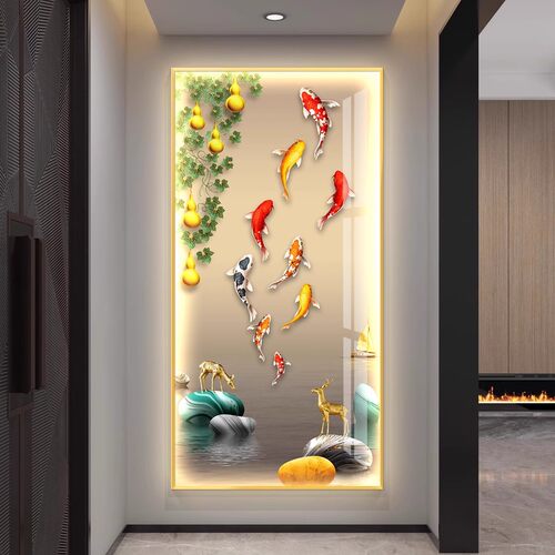 九鱼图led带灯入户玄关装饰画走廊过道挂画壁画简约现代高档大气