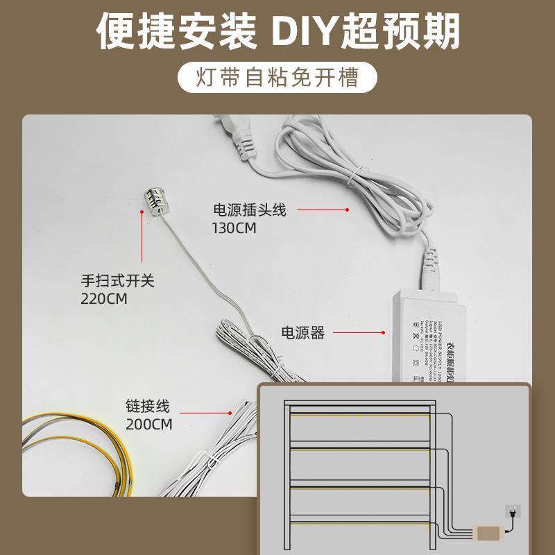 窗帘盒灯带自粘线条无线人体感应手扫床底氛围暗藏悬浮线性免接线