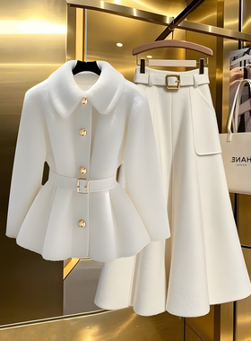 白色小香风外套女2024冬季轻奢百搭半身裙今年流行爆款两件套装裙