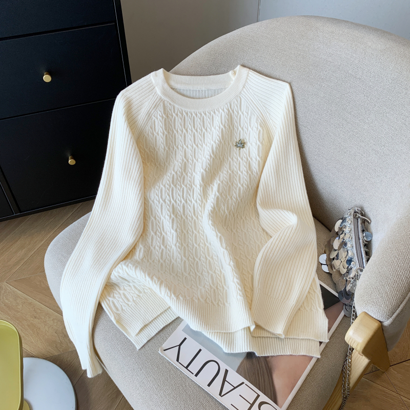 圆领显瘦松弛风圆领套头毛衣