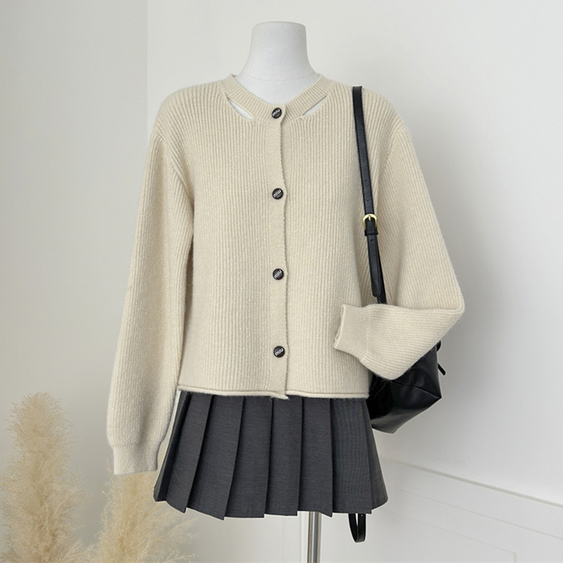 开衫毛衣女外套高级感2025新款韩系外穿缕空宽松显瘦圆领上衣女