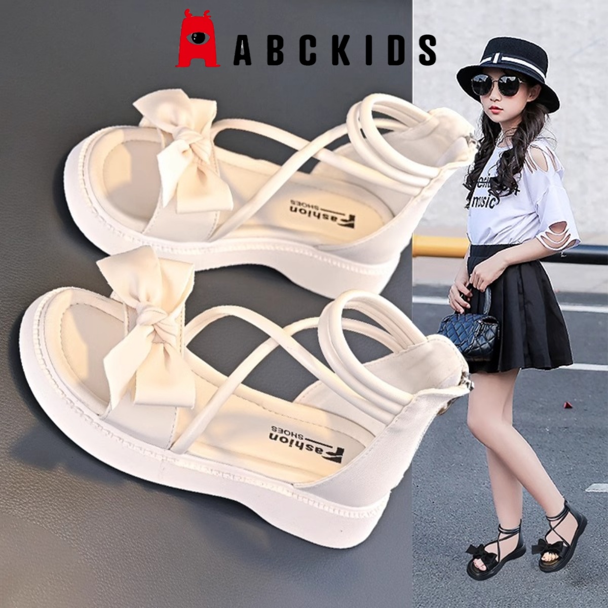 ABCkid女童凉鞋夏款2025新款爆款小女孩公主中大童夏季软底罗马鞋