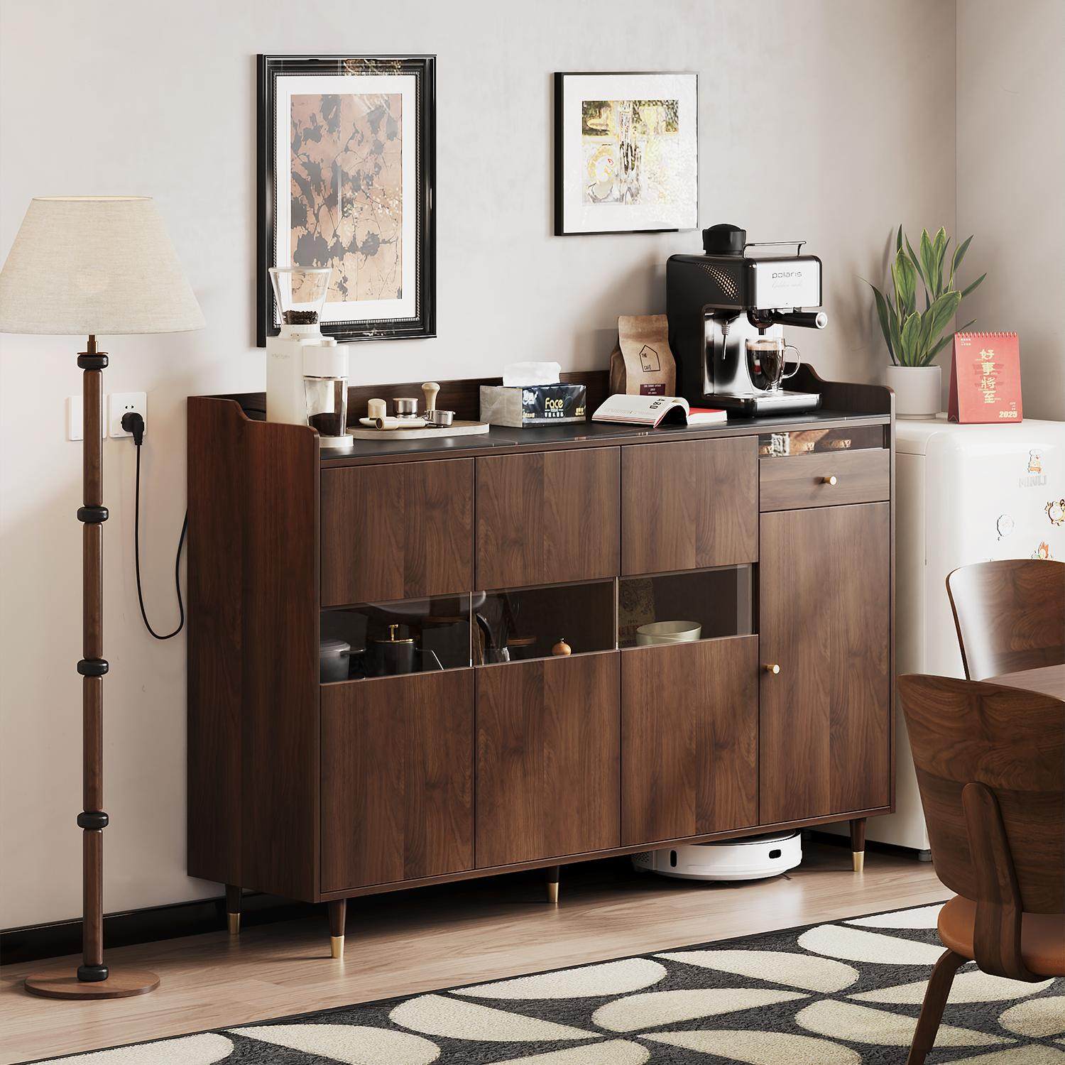 实木餐边柜带插座一体茶水柜咖啡机收纳柜客厅靠墙轻奢覆古置物柜