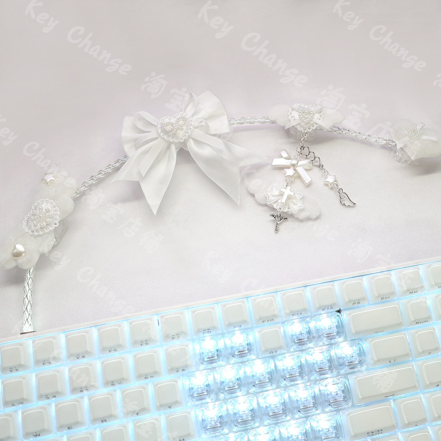 原创定制wooting小蜜蜂键盘纯白色系发光8k磁轴键盘数据线