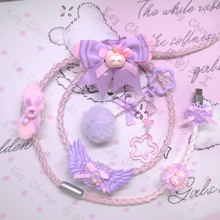 原创定制紫粉色wt小蜜蜂8k磁轴单晶铜航插线适用Mad68ATK键盘线