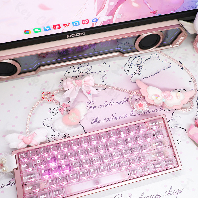 原创定制粉色wt键盘飘带8k磁轴单晶铜航插线适用MADE68ATK键盘线