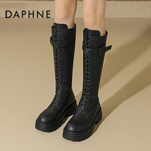达芙妮高筒骑士靴女靴子2023新款爆款厚底小个子黑色马丁靴长筒靴