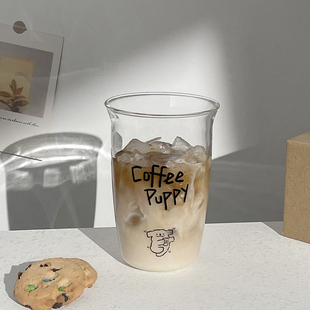 翻口牛奶咖啡杯玻璃家用喝水杯饮料杯生椰拿铁冰美式果汁杯子简约