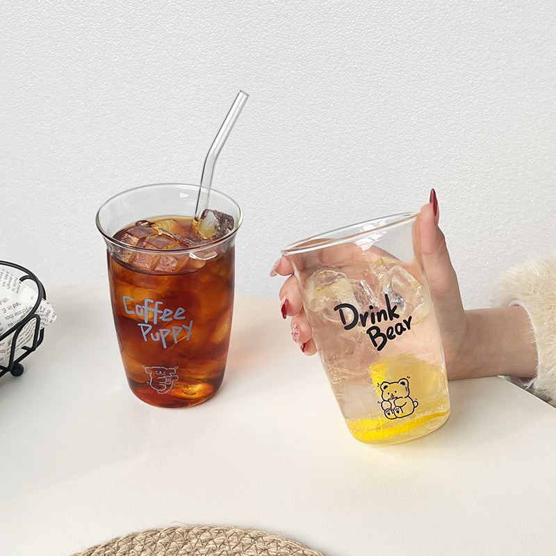 ins韩风可爱小狗玻璃杯耐热家用喝水杯高颜值牛奶杯反口杯咖啡杯