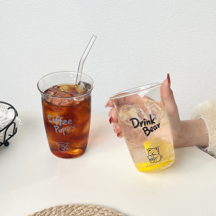 ins韩风可爱小狗玻璃杯耐热家用喝水杯高颜值牛奶杯反口杯咖啡杯
