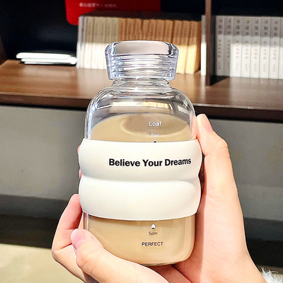 玻璃水杯女生耐高温果茶杯泡茶大容量户外便携水瓶刻度牛奶咖啡杯