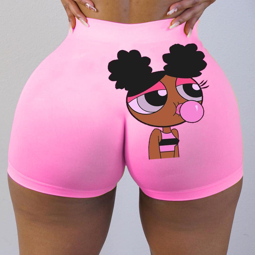欧美性感紧身印花短裤蜜桃臀瑜伽裤休闲裤女Peach hip yoga pants