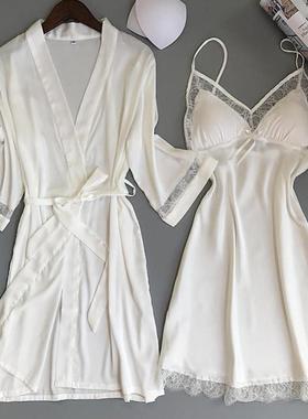 Robe Set Lace Trim Sleepwear Casual Home Clothes Nightwear