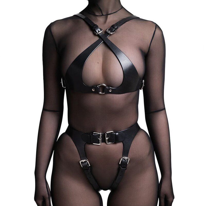 Sexy Women Faux Leather Lingerie Harness Belt Erotic Suspend