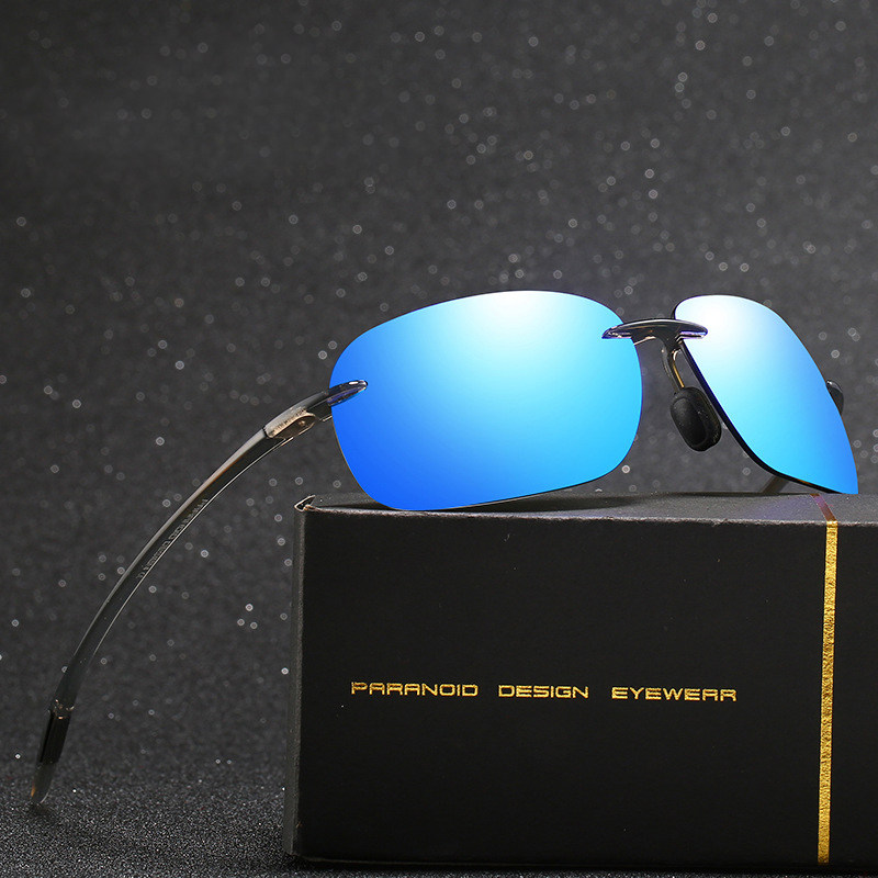 外贸欧美夜视镜硅胶鼻托无框方形墨镜Sunglasses骑行运动太阳眼镜