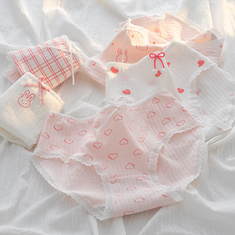 5Pcs/Set Cotton Underwear For Women Female Panties Cute Love图片