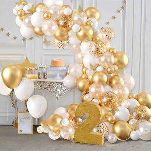 White Gold Balloon Garland Arch Confetti Latex Baloons Gradu
