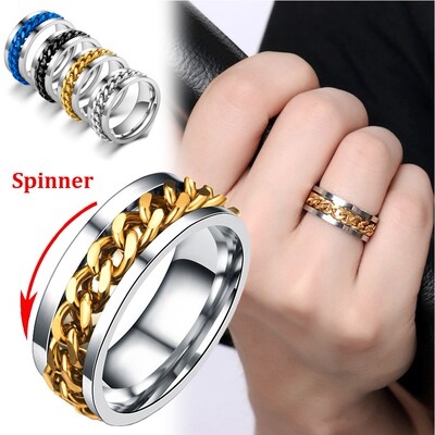 Ins Fashion Rotatable chain Rings For Women Men Spinner Rin