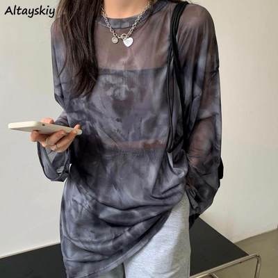 T-shirt Women Tie Dye Long Sleeve Ladies Spring Loose High S