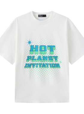hotplanett恤2026春季男生女夏美式复古字母印花245g纯棉男士短袖