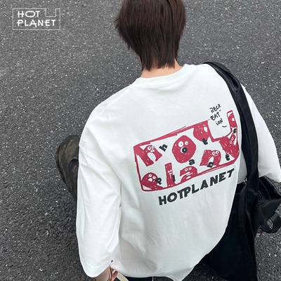 HOTPLANET男士t恤情侣夏天潮牌美式白色210g刺绣字母印花女生短袖