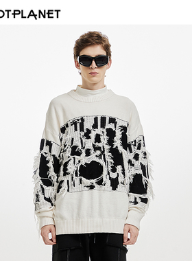 HOTPLANET毛衣男潮2025新款秋季薄款纯棉宽松圆领套头高端针织衫
