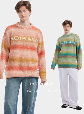 [明星同款]HOTPLANET毛衣新年男女秋冬渐变条纹慵懒风羊毛针织衫