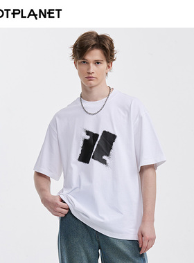 HOTPLANET短袖2025新款男女情侣夏天简约潮牌圆领245g宽松纯棉T恤