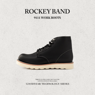 高端9111工装 黑色马丁靴复古阿美咔叽短靴 靴固特异头层牛皮男女款