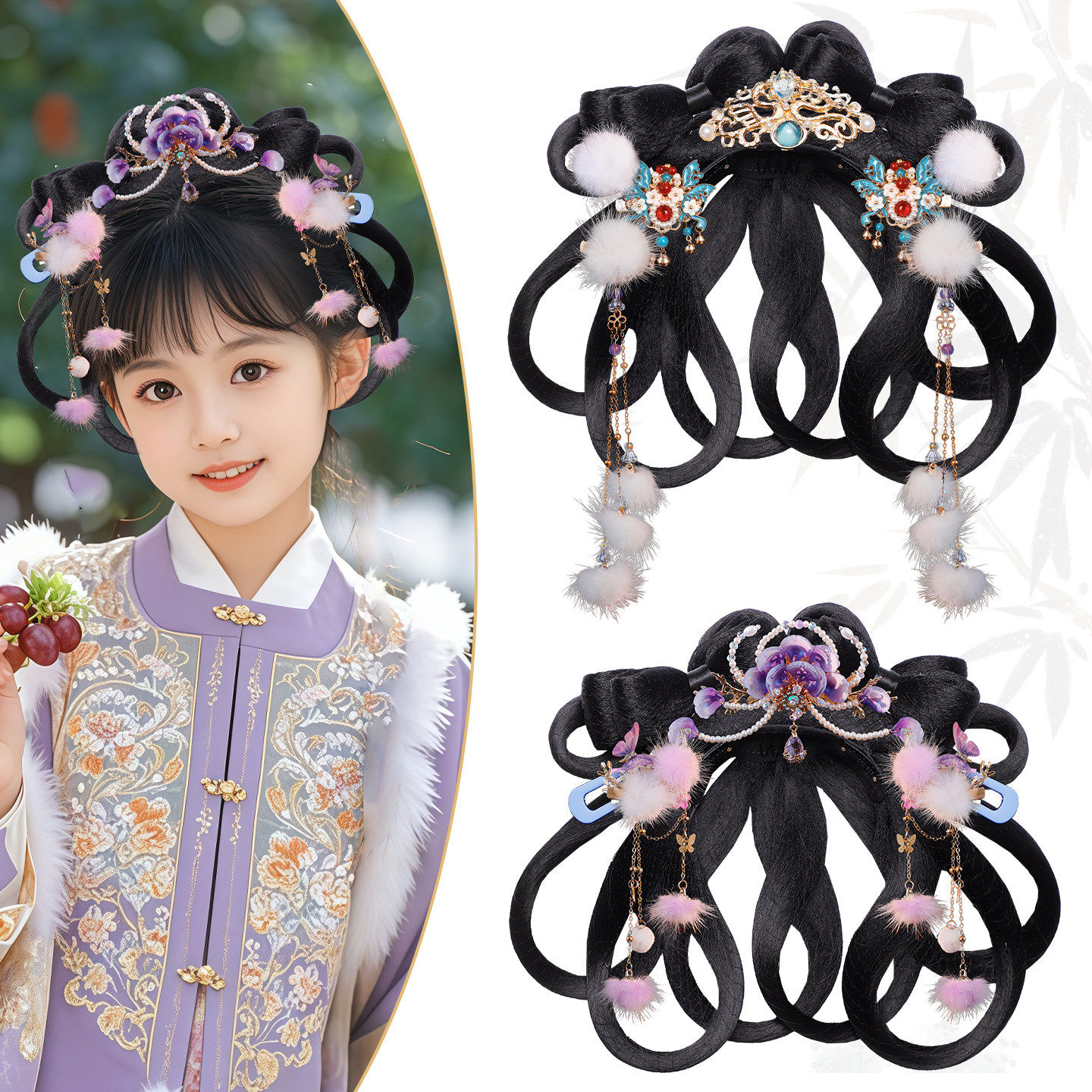 古风汉服假发女童演出发髻盘发头饰古装影楼写真百搭发饰发包组合,饰品/流行首饰/时尚饰品新,发饰,淘宝优惠券,粉丝福利购,淘宝优惠卷