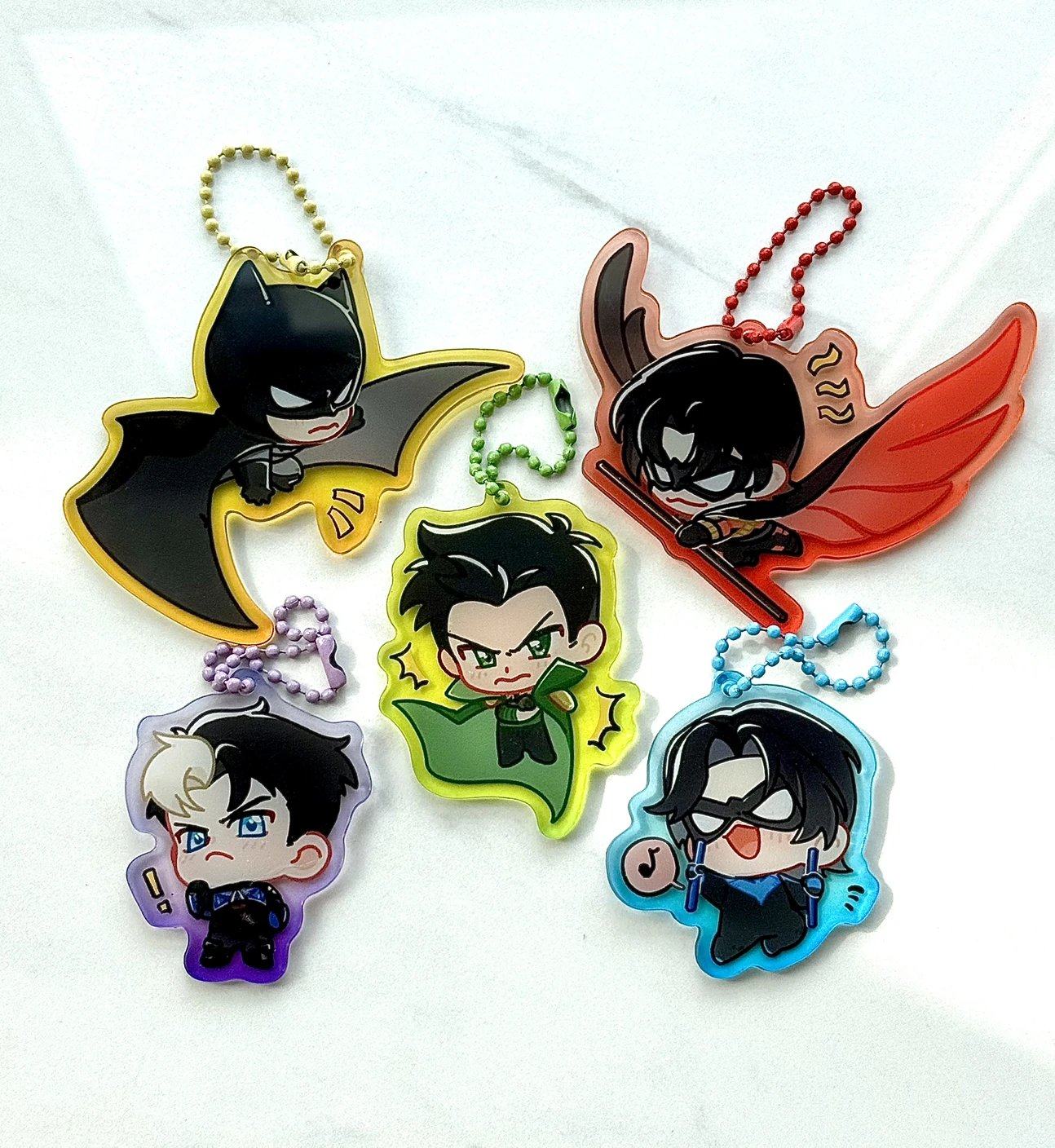 thumbnail for DC蝙蝠侠同款蝙蝠侠迪克杰森陶德提姆达米安创意亚克力彩窗钥匙扣