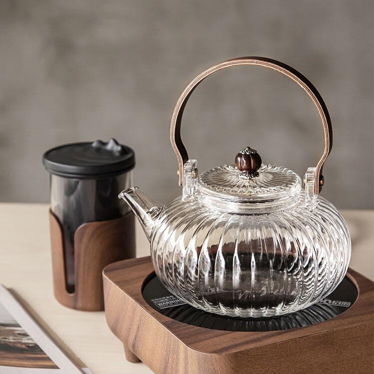 日式耐高温玻璃茶壶带过滤木提梁加厚玻璃泡茶煮茶壶电陶炉专用