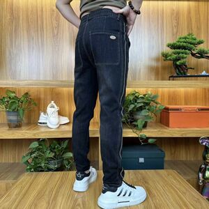 2023秋季新款男士牛仔裤时尚拼接设计简约百搭宽松弹力直筒休闲裤