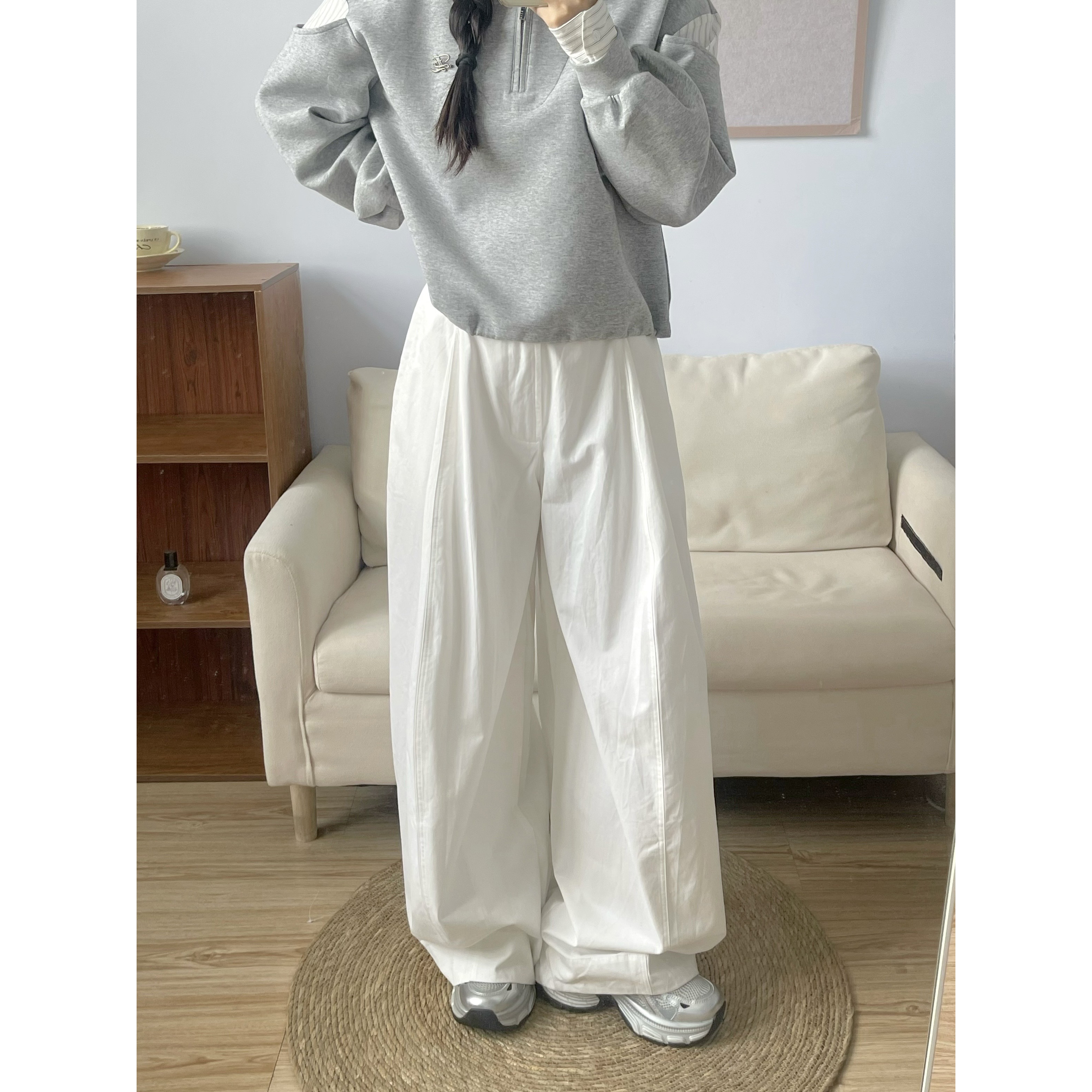 春秋白色休闲裤子阔腿裤杨桃裤