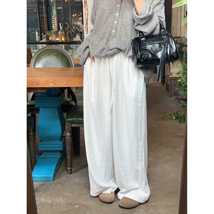 长裤 慵懒宽松显瘦抽绳阔腿休闲裤 女 子夏季 衣七家微皱肌理感奶皮裤