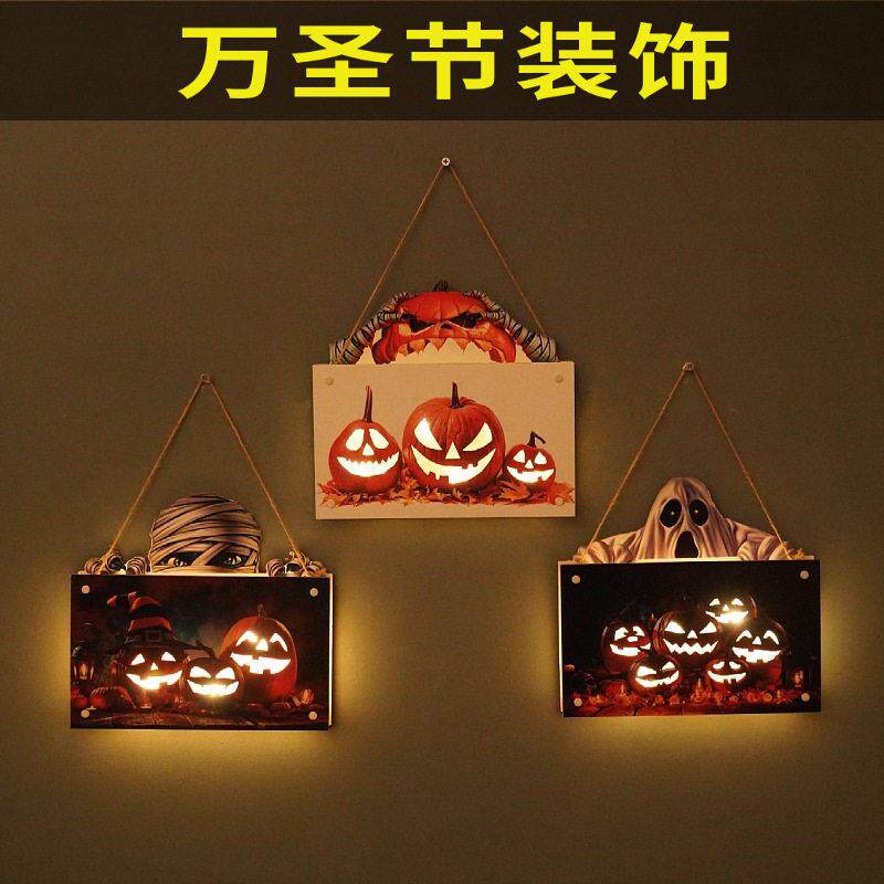 2pcs Halloween wooden door signs hanging decorative lights