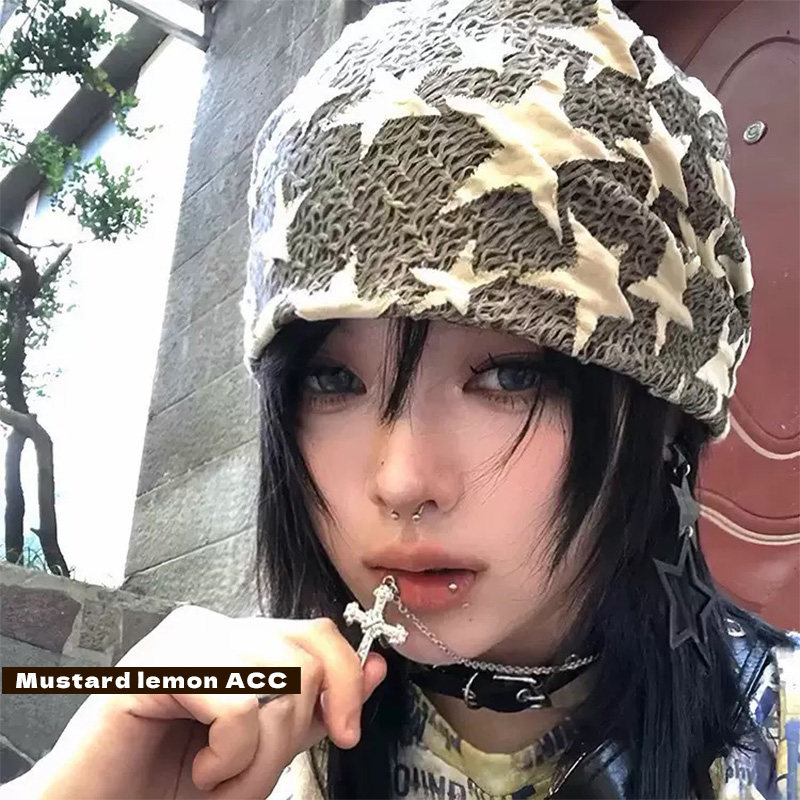 韩国千禧辣妹幸运星星包头巾女亚文化y2k街头嘻哈三角巾丝巾头饰