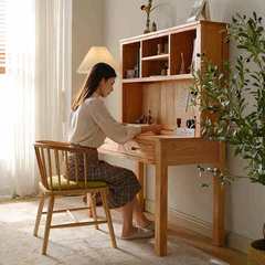 北欧原木橡木书桌书架一体桌组合全实木电脑桌写字台日式办公桌子
