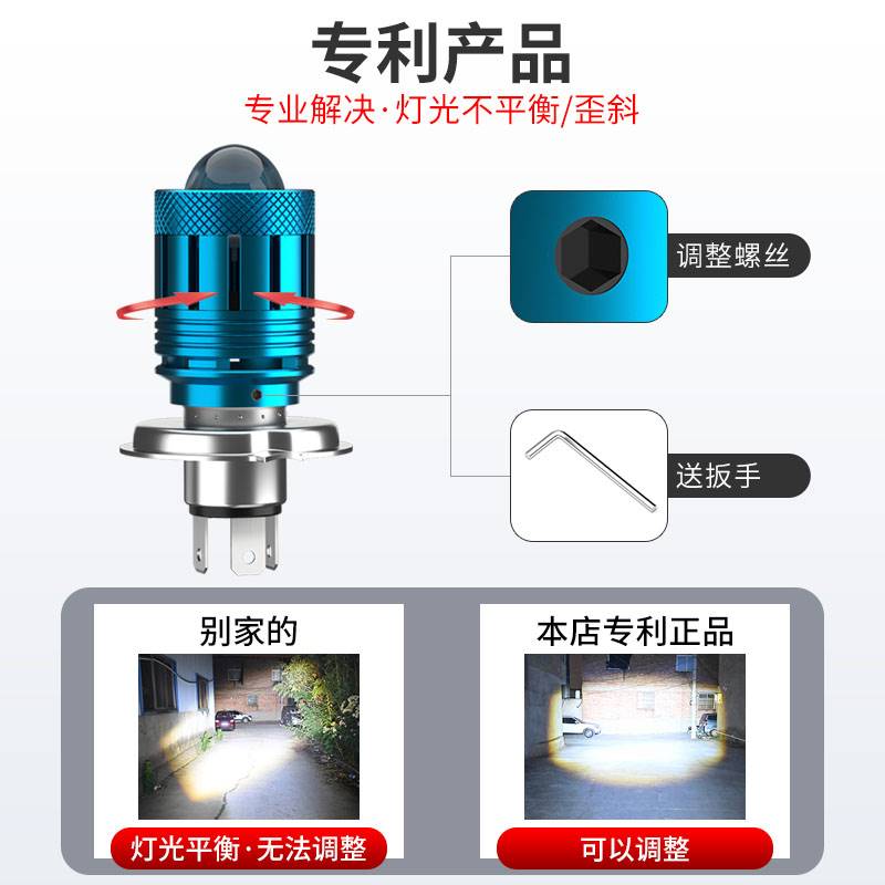 电动车射灯100W三轮摩托车led大灯超亮 内置强光透镜大灯泡远近光