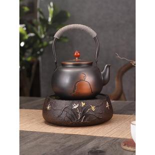 电陶炉煮茶家用茶炉小型静音老岩泥手工铜壶煮茶器烧水壶茶壶套装
