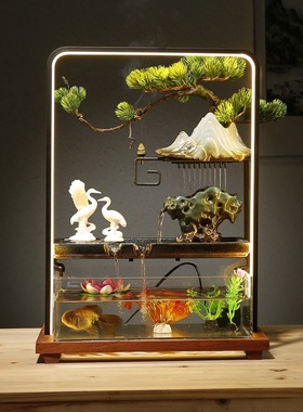 速发高鱼流水摆件循环水山缸喷泉招财客厅桌面品饰装景观乔迁新居