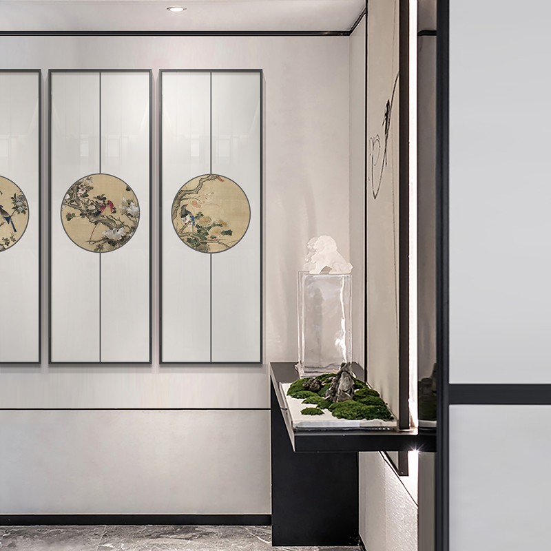 现货速发装饰画创意饭厅餐厅中式室内客厅沙发背景墙花鸟多联竖版图片